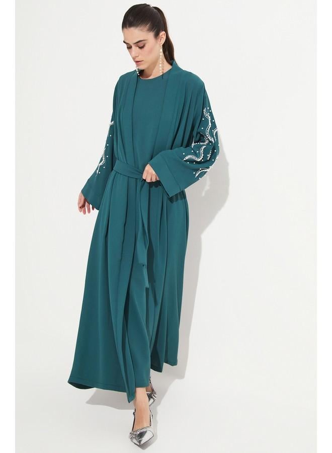 جون عباية جين ستون بتفاصيل انسيابية خضراء - Image 5