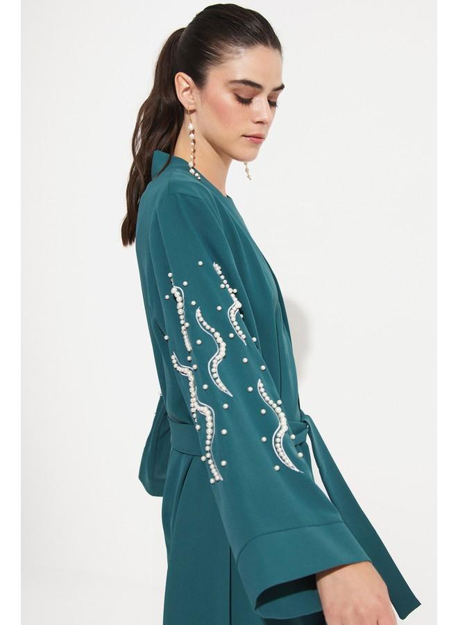 جون عباية جين ستون بتفاصيل انسيابية خضراء - Image 3