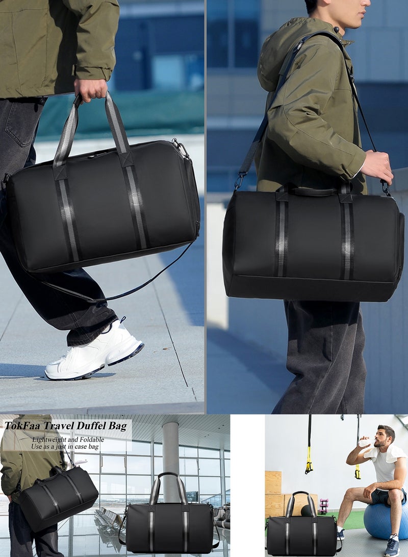 TokFaa Travel Duffle Bag for Men Women Sports Gym Bag 45L Weekender Overnight Luggage Bag with Shoes Compartment and Wet Pocket Carry on Bag Yoga Swimming Tote Shoulder Bag with Strap（Black） - Image 4