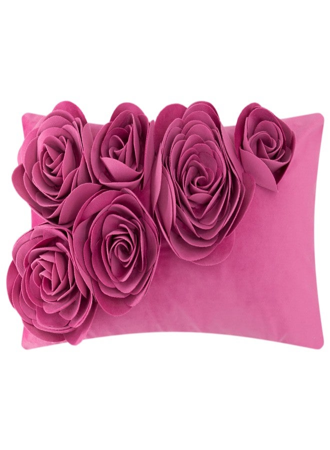 JWH 3D Flower Throw Pillow Cover Decorative Handmade Floral Pillow Case Soft Velvet Pillowcase Lumbar Cushion for Bed Living Room Chair Couch Decor Shams 12x20 Inch Hot Pink - Image 1