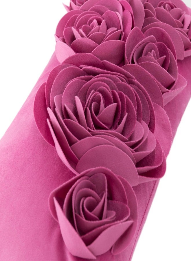 JWH 3D Flower Throw Pillow Cover Decorative Handmade Floral Pillow Case Soft Velvet Pillowcase Lumbar Cushion for Bed Living Room Chair Couch Decor Shams 12x20 Inch Hot Pink - Image 3