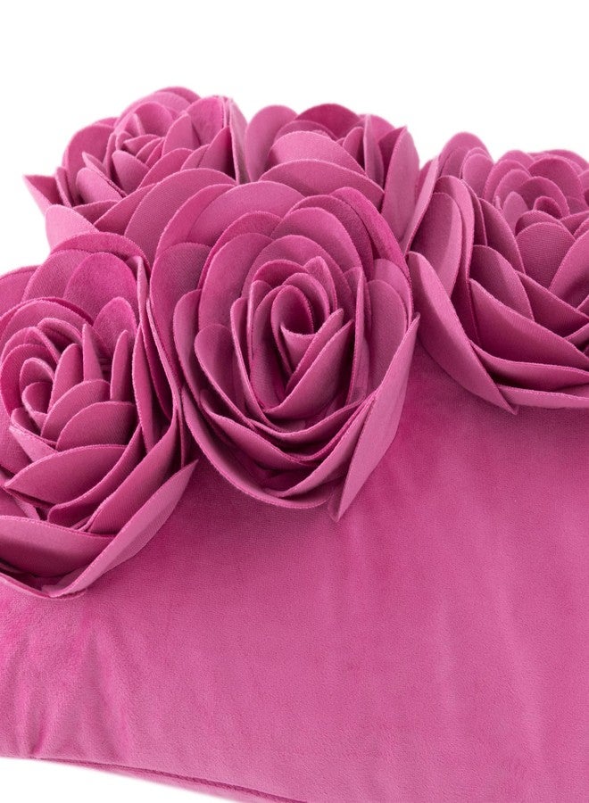 JWH 3D Flower Throw Pillow Cover Decorative Handmade Floral Pillow Case Soft Velvet Pillowcase Lumbar Cushion for Bed Living Room Chair Couch Decor Shams 12x20 Inch Hot Pink - Image 4