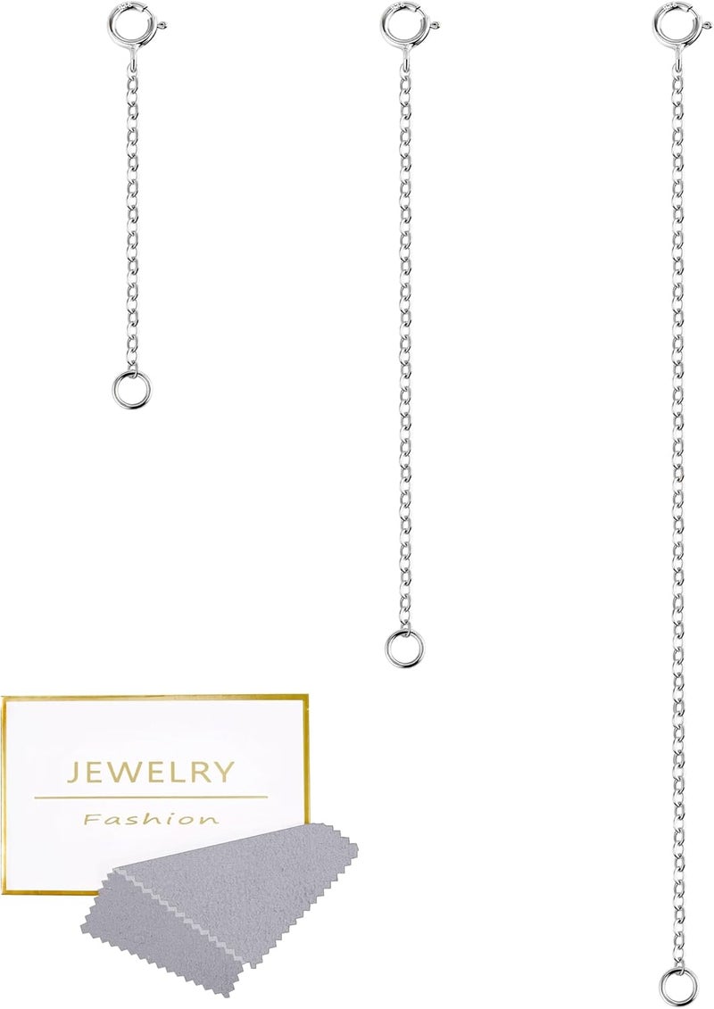 Lancharmed 3 Pcs 925 Sterling Silver Necklace Extenders for Women Durable Strong Removable Necklace Bracelet Anklet Extension Jewelry Making Chains - Image 1
