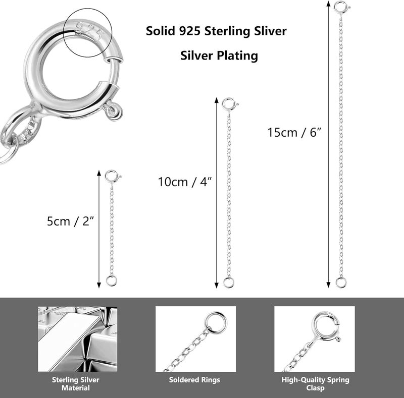 Lancharmed 3 Pcs 925 Sterling Silver Necklace Extenders for Women Durable Strong Removable Necklace Bracelet Anklet Extension Jewelry Making Chains - Image 2