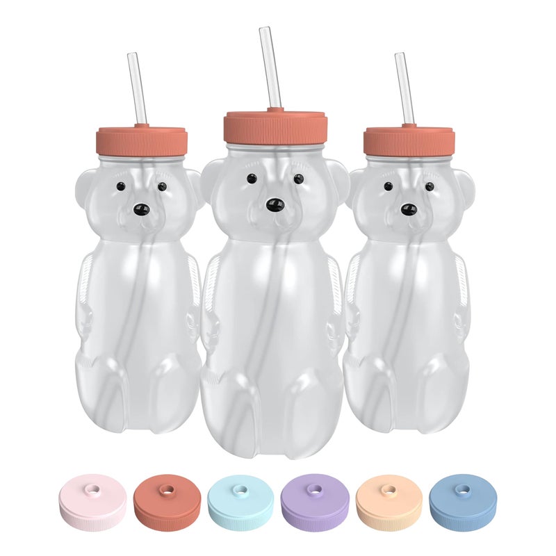 The 730 Project Honey Bear Straw Cup for Babies 8oz Honey Bear Cup with Lid 3Pack Therapy Learning Honeybear Straw Baby Bottle Set Firetruck RED