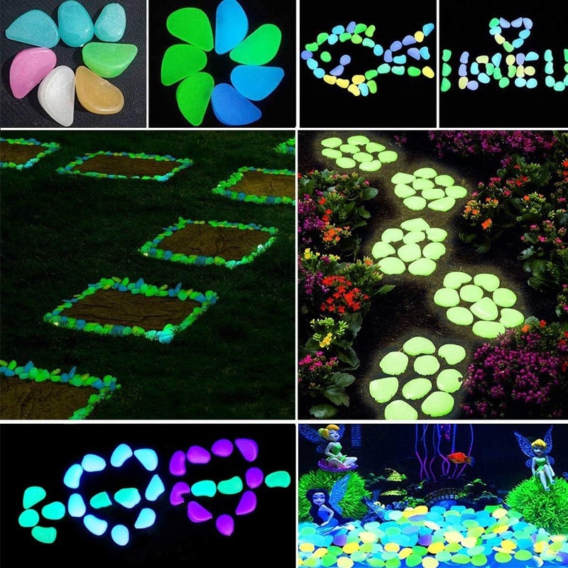 Bingcute 100 pcs Glowing Pebbles Glow in the Dark Stones Rocks Colorful Luminous Cobblestones Gravel Decoration for Garden Yard Aquarium Fish Tank Walkway Colorful Luminous Cobblestones - Image 3