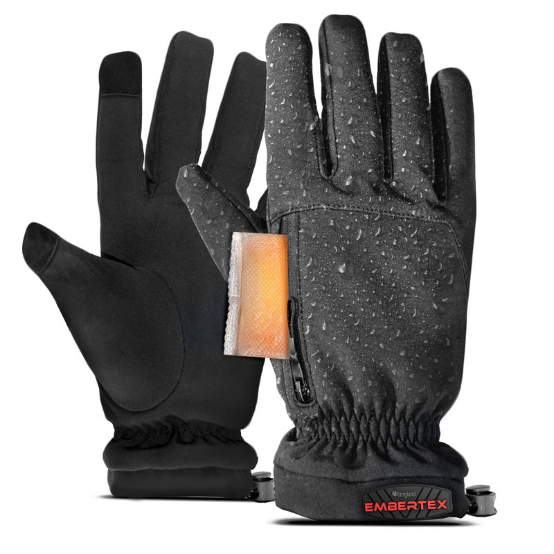 RANGLAND Waterproof Winter Gloves with Hand Warmer Pocket and Touchscreen Fingers (Includes 6 Air Activated Hand Warmers) Adult Size Medium - Image 1