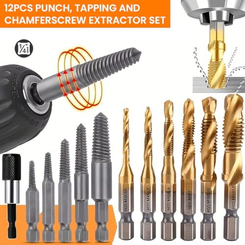 Serplex® 6Pcs Drill Bit Set & 5Pcs Screw Extractors, M3-M10 Metric Sizes, High-Speed Steel Drill Bits, Universal 1/4" Hex Shank Drilling Bits with Drilling Chuck Adapter - Image 5