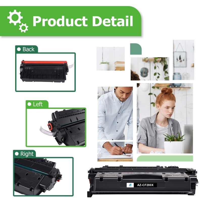 Aztech خراطيش حبر بديلة متوافقة مع Aztech CF280X لطابعات HP 80X CF280X 80A CF280A Pro 400 M401A M401D M401N M401DNE MFP M425DN (أسود، 2 عبوات) - Image 5