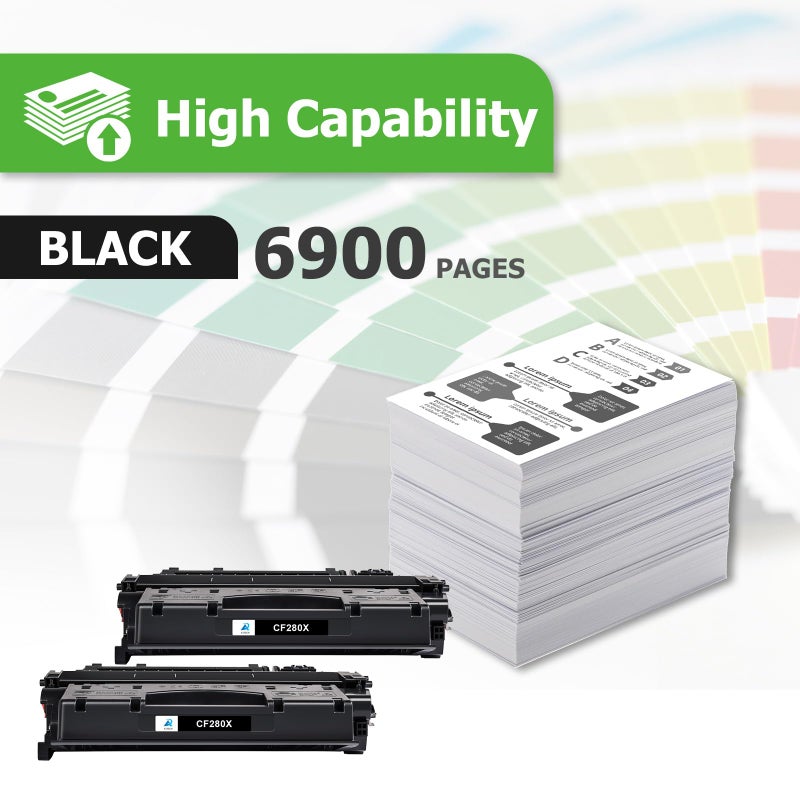 Aztech خراطيش حبر بديلة متوافقة مع Aztech CF280X لطابعات HP 80X CF280X 80A CF280A Pro 400 M401A M401D M401N M401DNE MFP M425DN (أسود، 2 عبوات) - Image 2