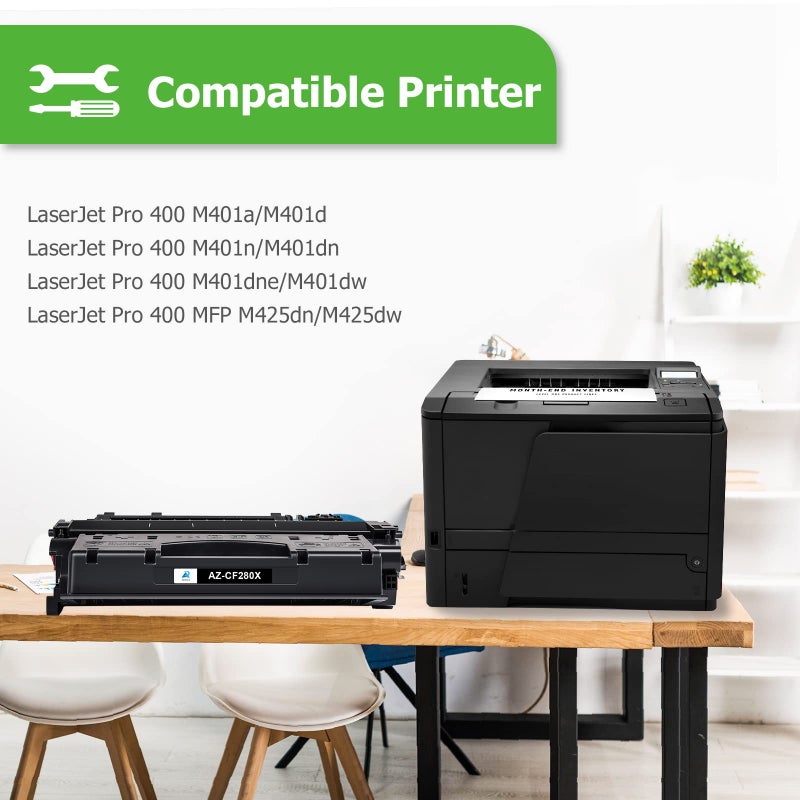 Aztech خراطيش حبر بديلة متوافقة مع Aztech CF280X لطابعات HP 80X CF280X 80A CF280A Pro 400 M401A M401D M401N M401DNE MFP M425DN (أسود، 2 عبوات) - Image 3