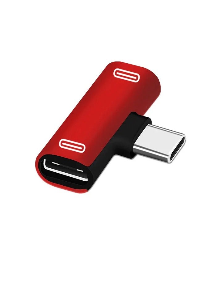 AROAQ 3 Ports Double Type C Adapter, Multifunctional Reliable Alloy USB Type C To Dual Type C Splitter Converter, Exquisite And Compact High Speed Charging Cable Earphone Converter, (Red) - Image 1