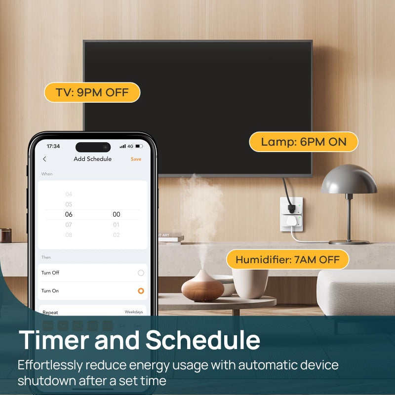 Linkind Matter Smart Plug with LED Night Light, Work with Alexa, Apple Home, Google, Smart Outlet 15A/1800W, Dusk to Dawn, Plug in Wall, Timer&Schedule, ETL&FCC Certified, 2.4GHz Wi-Fi Only, 4 Pack - Image 3