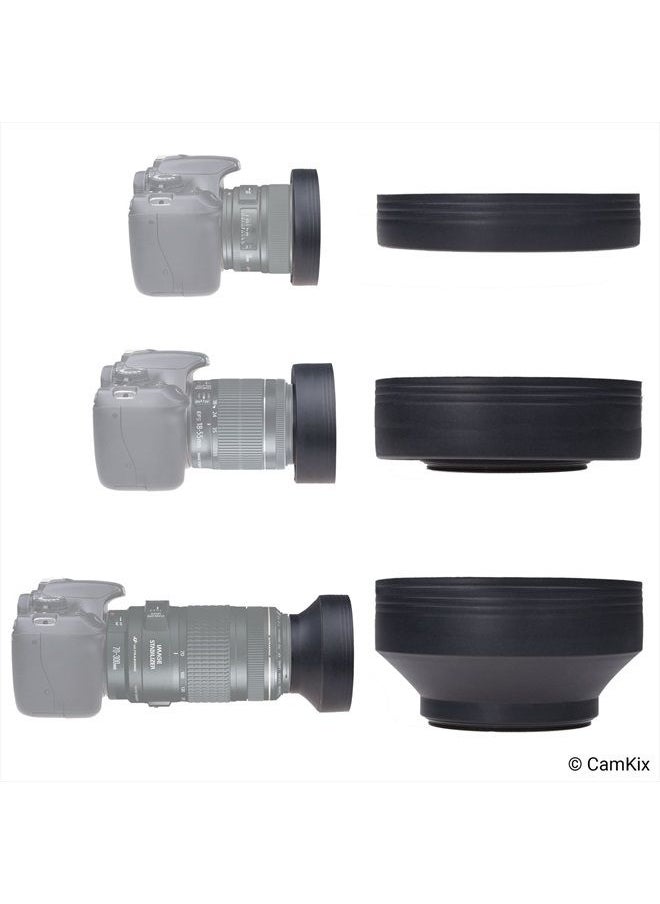CamKix - Camera Lens Hood 52mm - Rubber - Set of 2 - Collapsible in 3 Steps - Sun Shade/Shield - Reduces Lens Flare and Glare - Blocks Excess Sunlight for Enhanced Photography and Video Footage - Perfect Fit - Image 1