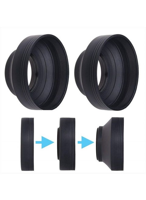 Camera Lens Hood 52mm - Rubber - Set of 2 - Collapsible in 3 Steps - Sun Shade/Shield - Reduces Lens Flare and Glare - Blocks Excess Sunlight for Enhanced Photography and Video Footage - Perfect Fit