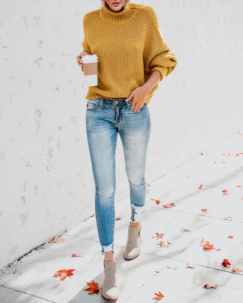 Saodimallsu Womens Oversized Turtleneck Fall Sweaters Batwing Long Sleeve Cute Cozy Chunky Knit Pullover Jumper Tops Yellow - Image 5