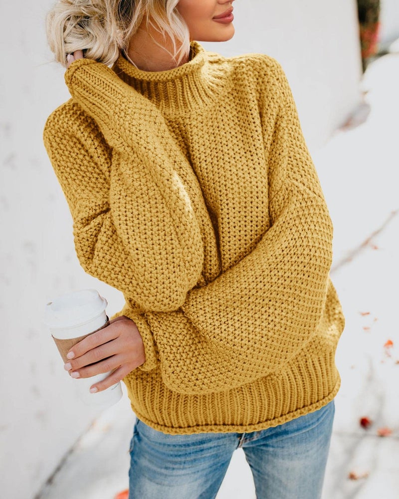 Saodimallsu Womens Oversized Turtleneck Fall Sweaters Batwing Long Sleeve Cute Cozy Chunky Knit Pullover Jumper Tops Yellow - Image 4
