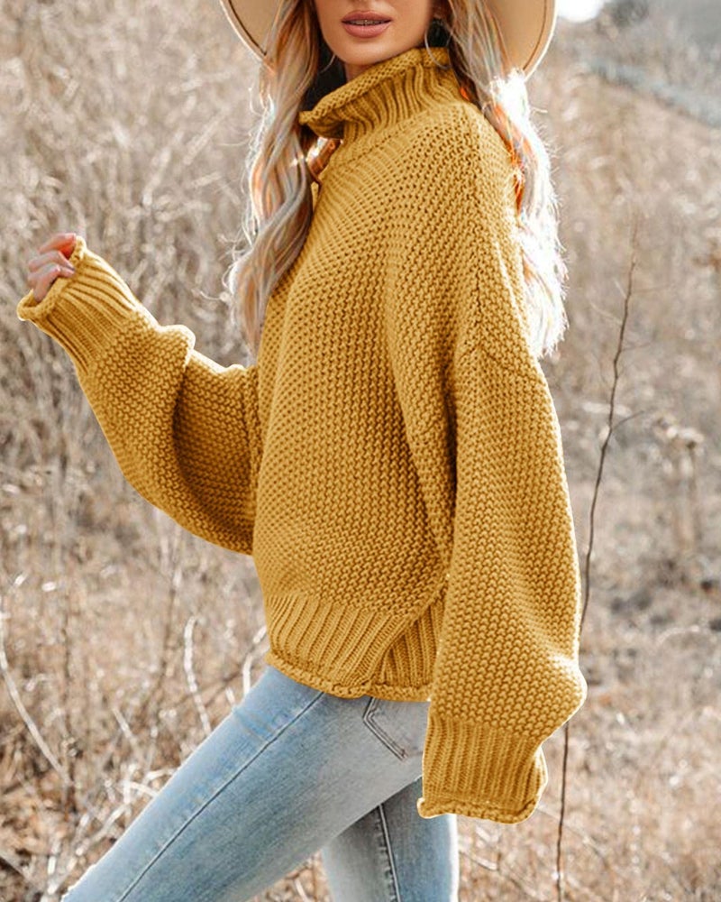 Saodimallsu Womens Oversized Turtleneck Fall Sweaters Batwing Long Sleeve Cute Cozy Chunky Knit Pullover Jumper Tops Yellow - Image 2