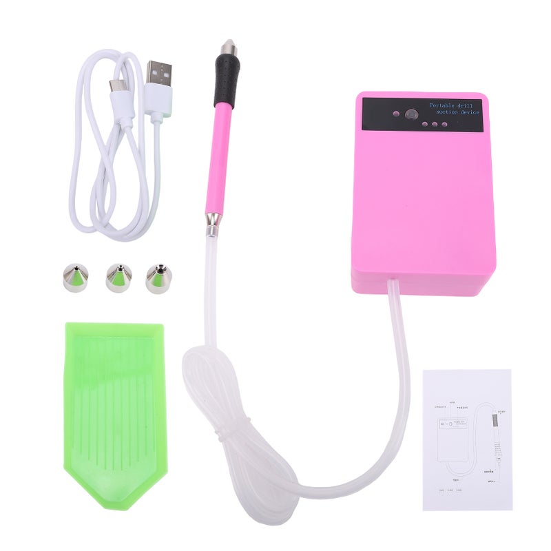 Electric Diamond Art Painting Pen, 1500mAh Rechargeable Vacuum Pump Diamond Pen with Storage Tray, Low Noise Diamond Art Vacuum Pen Tool Kit, No Wax Needed Pink with Battery - Image 1