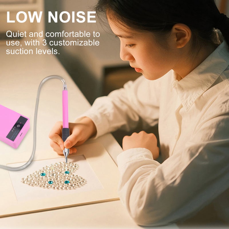 Electric Diamond Art Painting Pen, 1500mAh Rechargeable Vacuum Pump Diamond Pen with Storage Tray, Low Noise Diamond Art Vacuum Pen Tool Kit, No Wax Needed Pink with Battery - Image 5