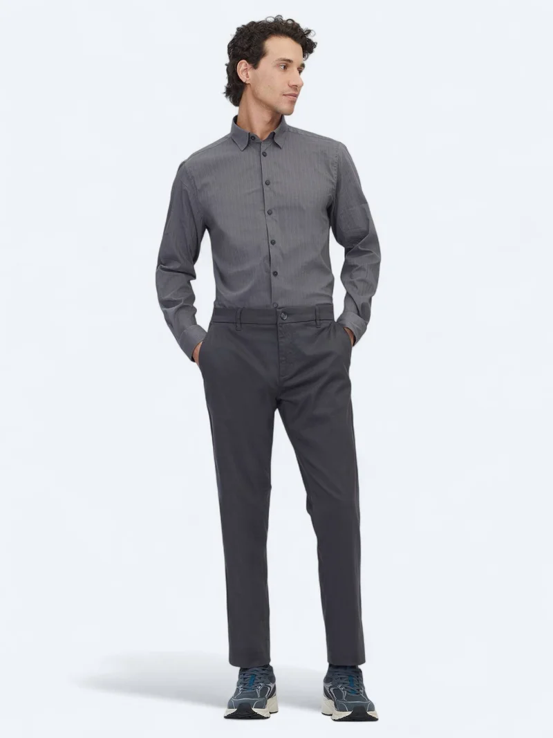 Kip Grey Weaving Regular Fit Casual Cotton Blended Trousers