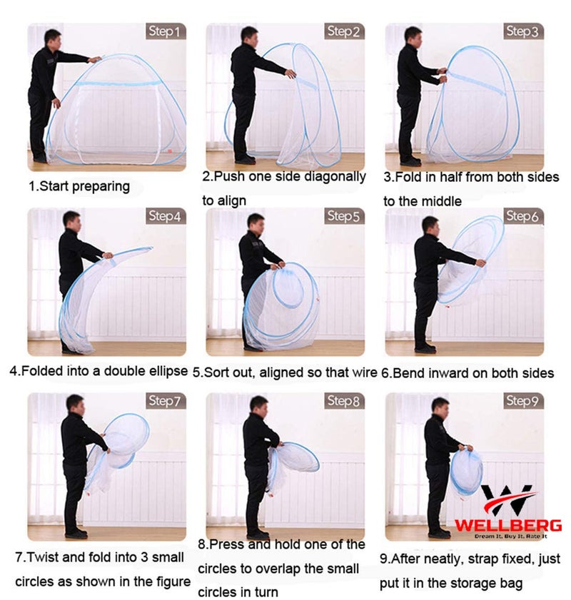 WELLBERG Pop Up Bed Mosquito Net with Bottom, Folding Design Breathable high Density mesh for Bedroom and Outdoor Trip,Portable and Wash King Size - Image 5