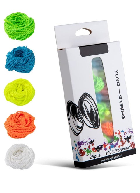 100% Polyester Professional Yoyo Strings for Responsive and Non Yoyos - Pack of 25, Blue, Green, White, Yellow, Orange