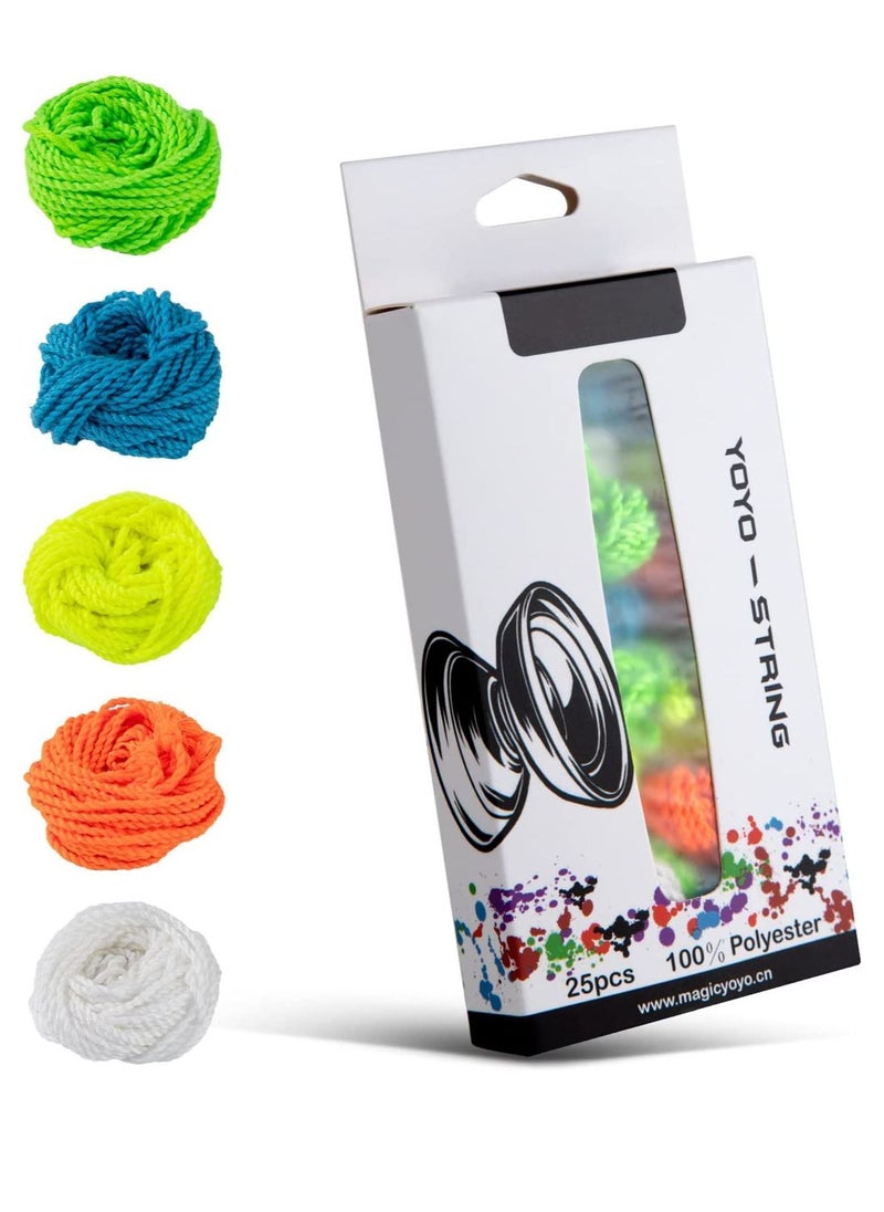 100% Polyester Professional Yoyo Strings for Responsive and Non Yoyos - Pack of 25, Blue, Green, White, Yellow, Orange