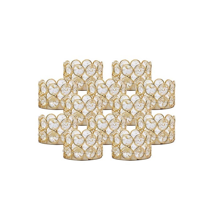 PACK OF 12 GOLD CRYSTAL TEA LIGHT CANDLE HOLDERS FOR WEDDING HOME TABLE CENTERPIECE DECORATION GIFTS BOXED CANDLE EXCLUDED