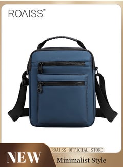 roaiss Minimalist Wear-Resistant Oxford Crossbody Shoulder Bag with Adjustable Strap and Top Handle Multi-layer Functional New Trends Fashion Handbag for Men Solid Blue  - Image 2