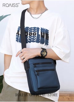 roaiss Minimalist Wear-Resistant Oxford Crossbody Shoulder Bag with Adjustable Strap and Top Handle Multi-layer Functional New Trends Fashion Handbag for Men Solid Blue  - Image 3