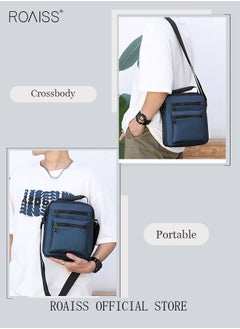 roaiss Minimalist Wear-Resistant Oxford Crossbody Shoulder Bag with Adjustable Strap and Top Handle Multi-layer Functional New Trends Fashion Handbag for Men Solid Blue  - Image 4