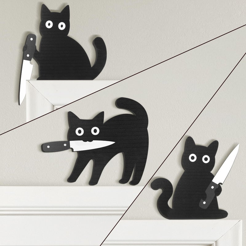 Dripykiaa Funny Black Cat Wall Decor, 3PCS Wooden Black Cat Decorations, Unique for Cats Lovers, Holiday Home DÃ©cor, Gifts for Women, Stocking Stuffers - Image 1