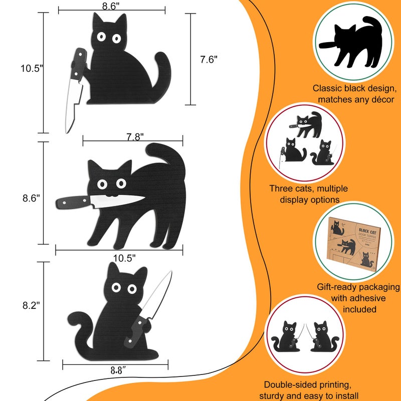 Dripykiaa Funny Black Cat Wall Decor, 3PCS Wooden Black Cat Decorations, Unique for Cats Lovers, Holiday Home DÃ©cor, Gifts for Women, Stocking Stuffers - Image 2