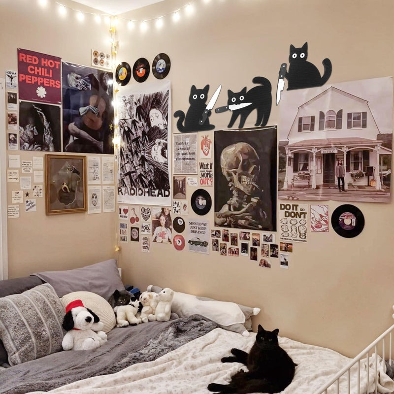 Dripykiaa Funny Black Cat Wall Decor, 3PCS Wooden Black Cat Decorations, Unique for Cats Lovers, Holiday Home DÃ©cor, Gifts for Women, Stocking Stuffers - Image 5