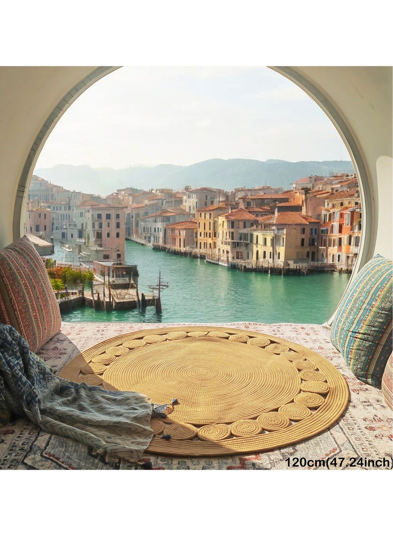 LAZY H CORNER Boho Hand Woven Round Rugs, Circle Area Rugs, Washable Bath Mats, Kitchen Mats, Natural Linen Floor Mats, Ideal Rugs For Bedroom, Living Room Hallway, Home Decor, Room Decor For Family 80cm/100cm/120cm - Image 2