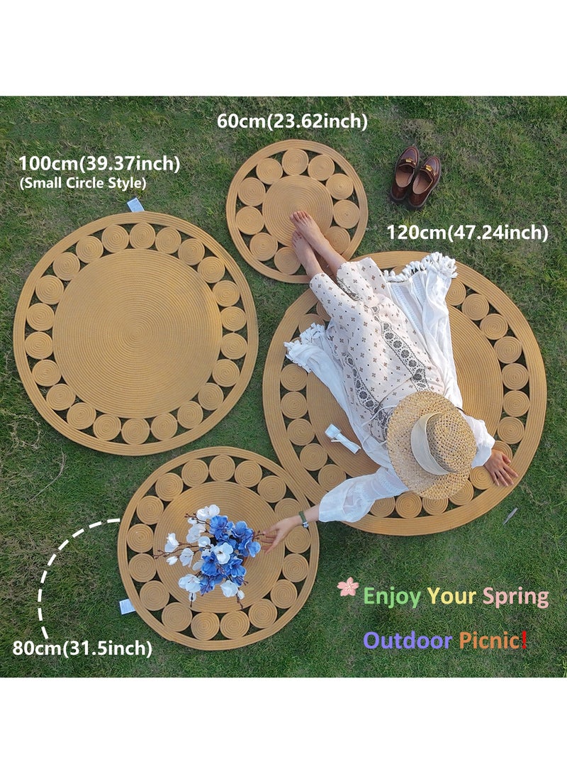 LAZY H CORNER Boho Hand Woven Round Rugs, Circle Area Rugs, Washable Bath Mats, Kitchen Mats, Natural Linen Floor Mats, Ideal Rugs For Bedroom, Living Room Hallway, Home Decor, Room Decor For Family 80cm/100cm/120cm - Image 3