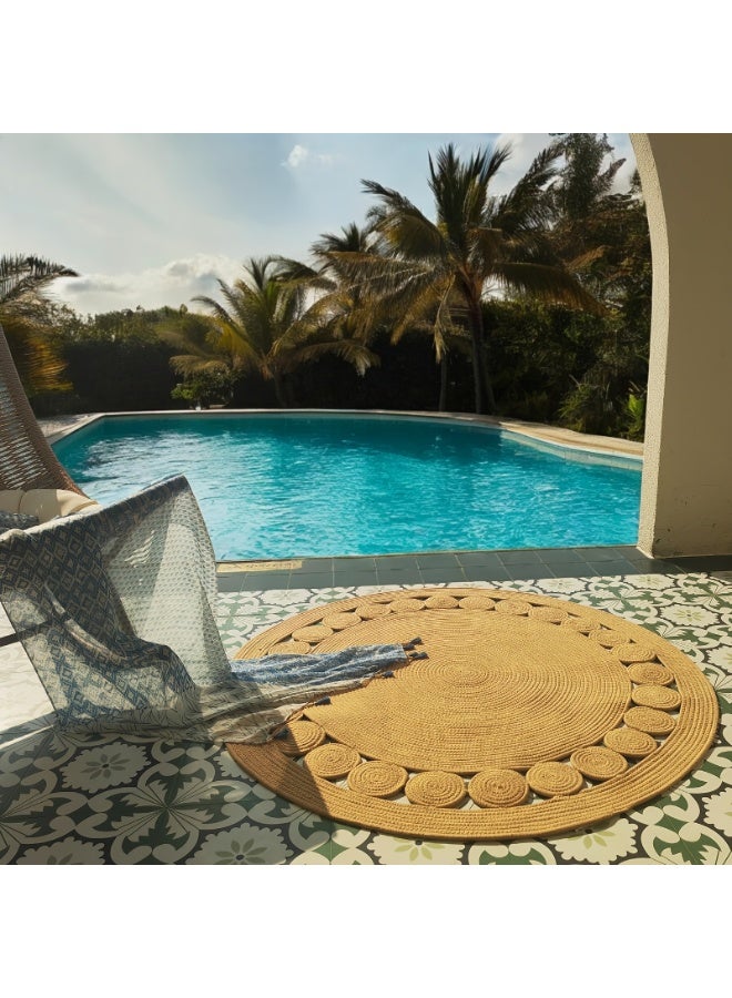 LAZY H CORNER Boho Hand Woven Round Rugs, Circle Area Rugs, Washable Bath Mats, Kitchen Mats, Natural Linen Floor Mats, Ideal Rugs For Bedroom, Living Room Hallway, Home Decor, Room Decor For Family 80cm/100cm/120cm - Image 4