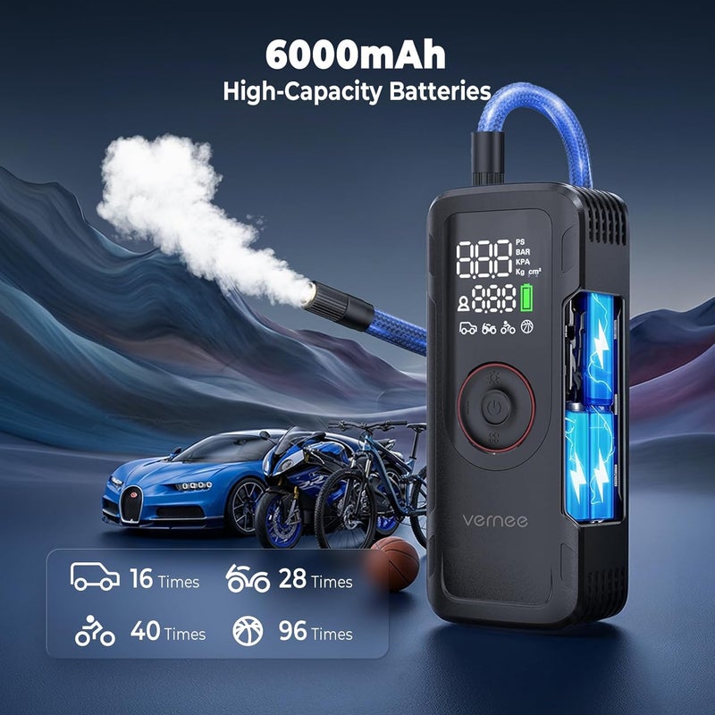 Vernee Portable Cordless Tire Inflator, 150PSI Air Compressor with 3000mAh Battery - Image 2
