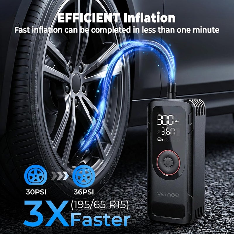 Vernee Portable Cordless Tire Inflator, 150PSI Air Compressor with 3000mAh Battery - Image 3