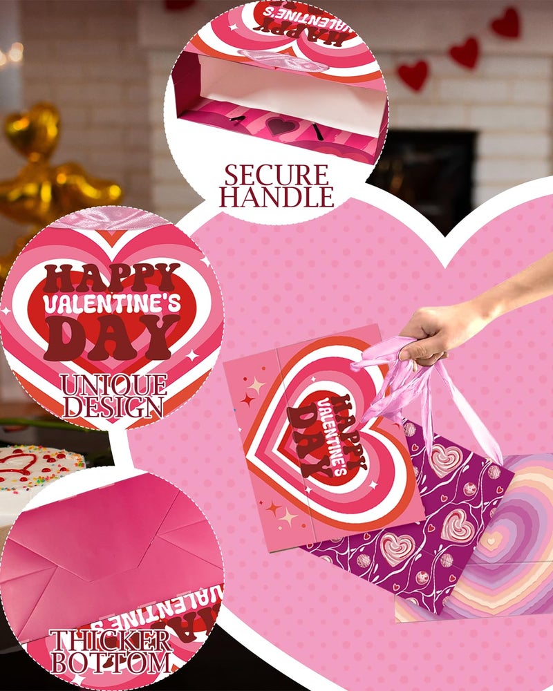 qiqee Heart Valentine Gift Bag with Tissue Paper Wide Assorted Present Wrap Bags for Women Girlfriend Classroom Happy Valentine's Day (3 PCS Medium +2 PCS Large) - Image 5