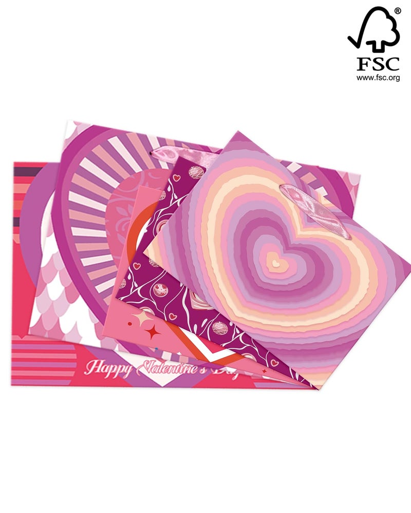 qiqee Heart Valentine Gift Bag with Tissue Paper Wide Assorted Present Wrap Bags for Women Girlfriend Classroom Happy Valentine's Day (3 PCS Medium +2 PCS Large) - Image 3