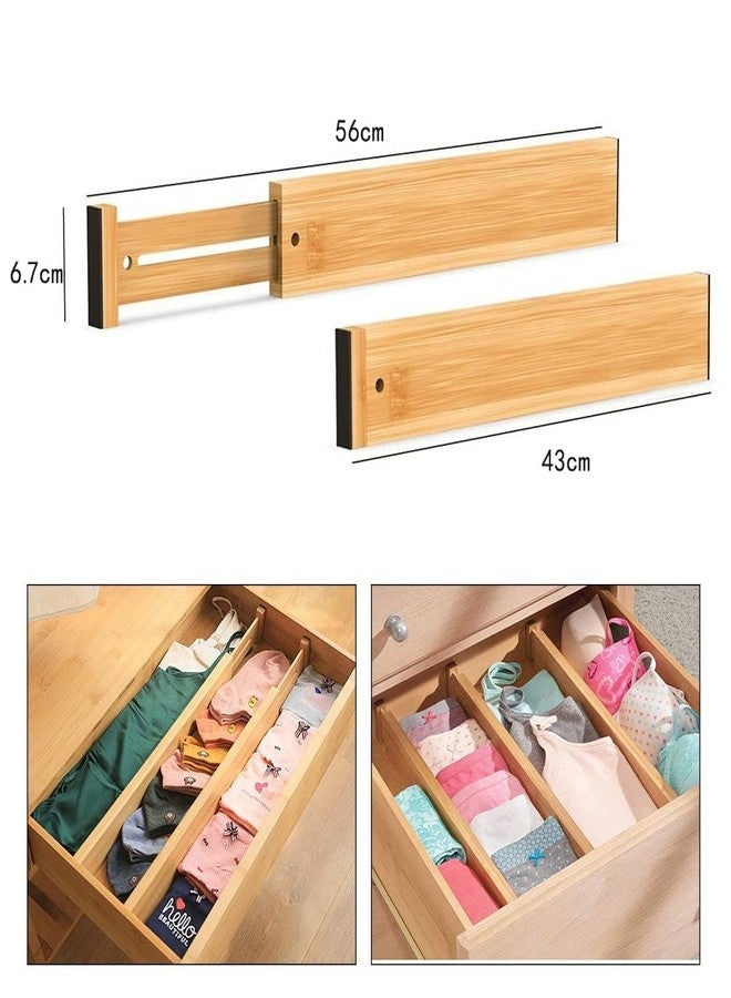 PRAYTEXNatural Bamboo Drawer Divider Adjustable (43-56 cm), Spring-Loaded Drawer Organiser for Kitchen, Bathroom, Bedroom, Chest of Drawers and Office, Set of 4 - Image 2