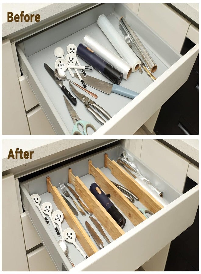 PRAYTEXNatural Bamboo Drawer Divider Adjustable (43-56 cm), Spring-Loaded Drawer Organiser for Kitchen, Bathroom, Bedroom, Chest of Drawers and Office, Set of 4 - Image 5