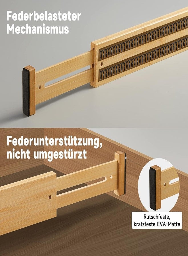 PRAYTEXNatural Bamboo Drawer Divider Adjustable (43-56 cm), Spring-Loaded Drawer Organiser for Kitchen, Bathroom, Bedroom, Chest of Drawers and Office, Set of 4 - Image 3
