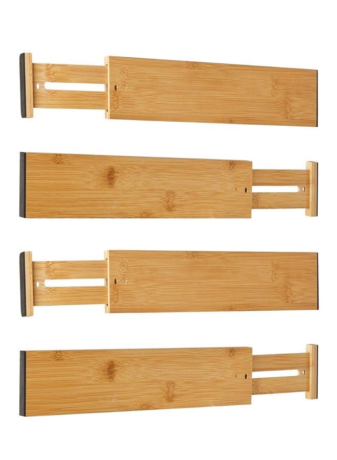 PRAYTEXNatural Bamboo Drawer Divider Adjustable (43-56 cm), Spring-Loaded Drawer Organiser for Kitchen, Bathroom, Bedroom, Chest of Drawers and Office, Set of 4 - Image 1
