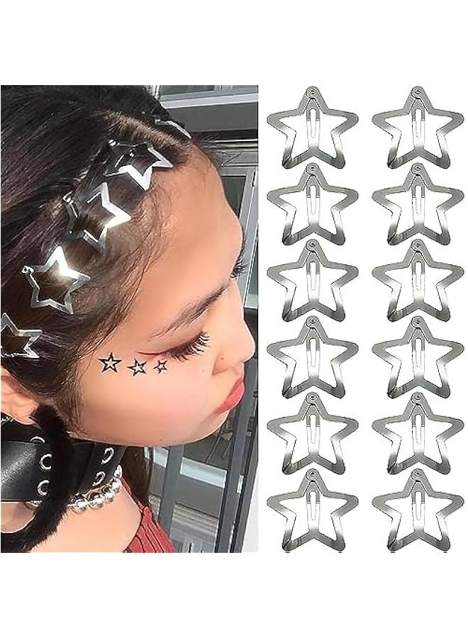 FYLX 12 PCS 1.25 Star Hair Cli Snap Hair Barrettes Non Slip Star Hair Accessories for Girls Women 2000s Sier) - Image 1