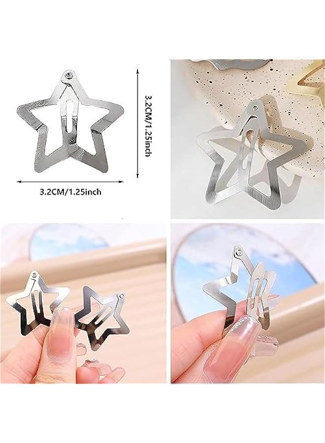 FYLX 12 PCS 1.25 Star Hair Cli Snap Hair Barrettes Non Slip Star Hair Accessories for Girls Women 2000s Sier) - Image 3