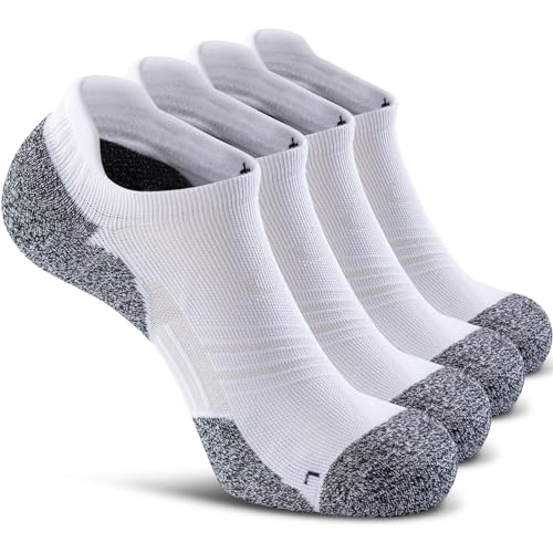 CWVLC No Show Sports Compression Socks 4-pairs, Low Cut Anti-Blister Hiking Running Workout Ankle Socks, Short Cushioned Moisture Wicking No Slip Arch Support Plantar Fasciitis, White, X-Large - Image 1