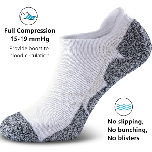 CWVLC No Show Sports Compression Socks 4-pairs, Low Cut Anti-Blister Hiking Running Workout Ankle Socks, Short Cushioned Moisture Wicking No Slip Arch Support Plantar Fasciitis, White, X-Large - Image 3